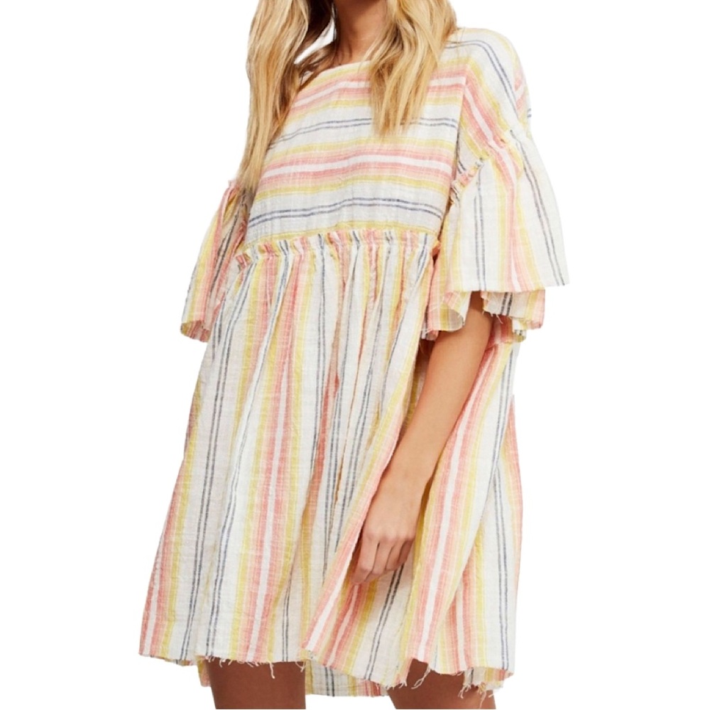 Free People Summer Nights Cotton Striped Wide Sleeve Oversize Tunic Dress, S